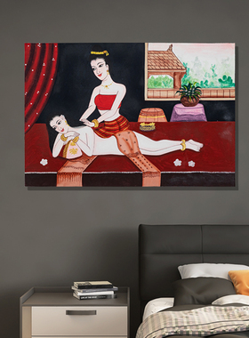 速发泰手金箔人物画玄南亚风格泰式国绘东关走廊壁画客厅餐厅装饰