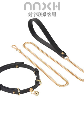 NNXH项圈颈圈cosplay纯银铃铛K9真皮牛皮ckoker牵引套装可刻字