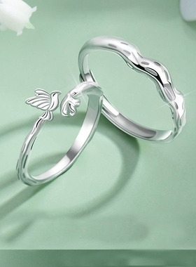 桉树与鸟情侣戒指高颜值对戒ins