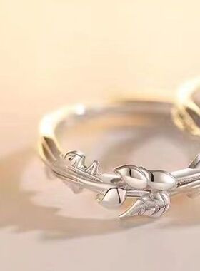 银色麦穗与玫瑰花情侣一对戒指