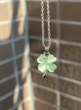 新款猫眼石四叶草幸运项链闺蜜