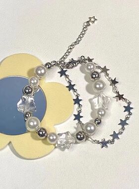 ins星星手链女双层珍珠简约百搭