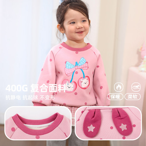 NORNOR童装女宝宝卫衣2025冬季新款保暖加绒婴儿洋气卡通可爱上衣 - 图2