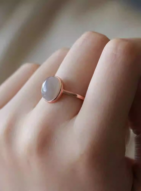 《暮山紫》新中式烟紫和田玉晴水戒指女S925银蛋面翡翠玉石宝石