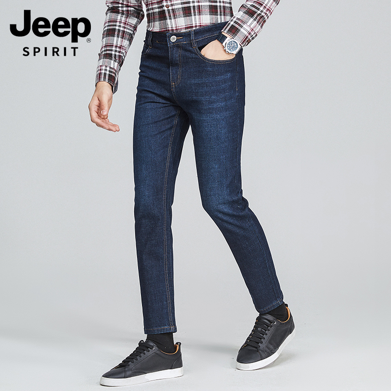 JEEP SPIRIT 23年秋季款 男式加厚修身直筒牛仔裤 天猫优惠券折后￥59包邮（￥159-100）2色可选 加绒款券后￥69