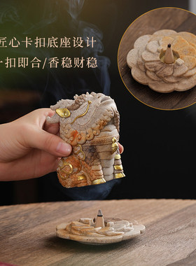 麒麟招财摆件茶室桌面装饰品高级感香炉办公室吧台会所文创香薰炉