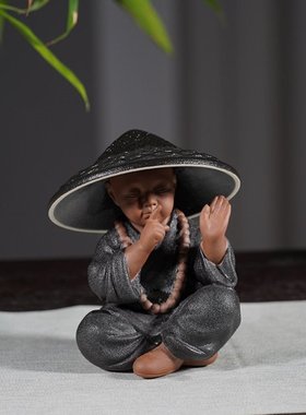 博古架茶宠茶台和尚陶瓷桌面摆件四小沙弥禅意人物中式装饰品不小