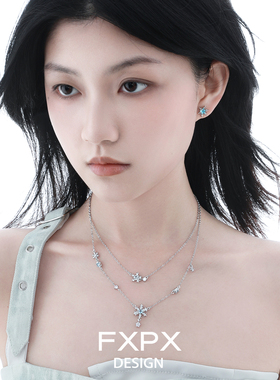 FXPX 原创设计雪花淡蓝色项链小众设计高级感冷淡风项链女锁骨链
