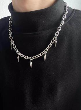 男士不锈钢项炼钛钢项炼男士时髦的嘻哈流苏铆钉项炼