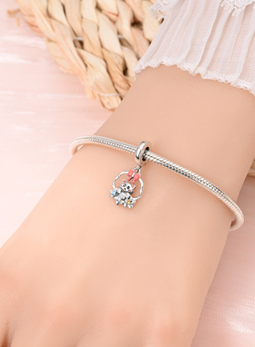 2024新品潘家风格铜镀银创意动物-小猫戏蝶吊坠萌宠与生活系列