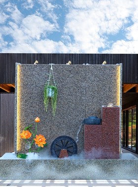 石材定制水幕墙现代简约庭院造景户外水景瀑布喷泉流水墙水池装饰