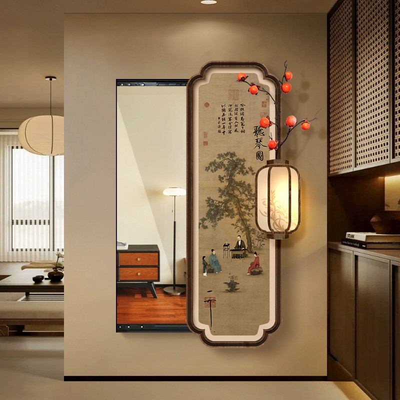 宋代美学隐藏式全身o镜推拉隐身镜子画可遮挡装饰画镜面玄关挂画 - 图0