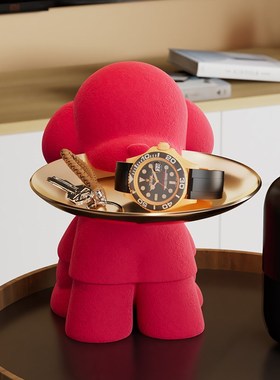 旺财玄关放钥匙收纳托盘摆件入户门口鞋柜家居装饰品乔迁新居礼物