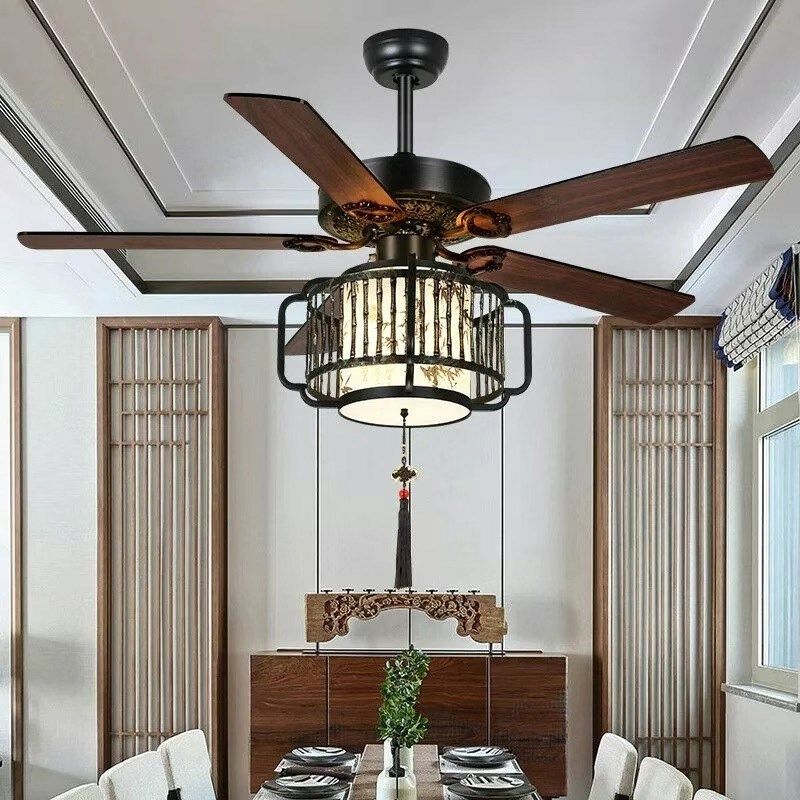 新中式餐厅风扇灯复古客厅卧室茶室仿古带灯吊扇灯智能变频电扇灯,淘宝优惠券,粉丝福利购,淘宝优惠卷