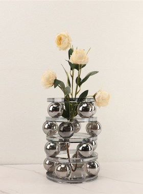北欧轻奢极简水晶圆球层叠花器样板间酒柜客厅桌面家居饰品摆件