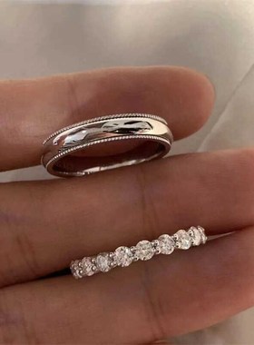通体纯银情侣对戒百搭浪漫求婚对戒叠戴满圈排钻戒指男女镶钻指环