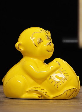 黄色陶瓷12十二生肖鼠牛虎兔龙蛇马羊H猴鸡狗猪风水招财工艺品整