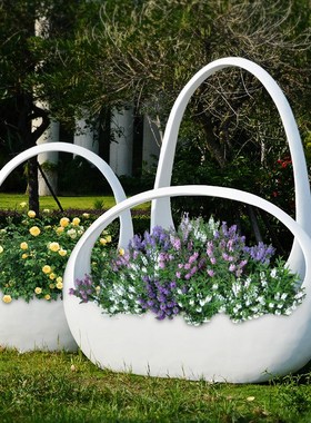 玻璃钢户外现代简约创意大型花盆花篮可种花公园草坪园林庭院摆件