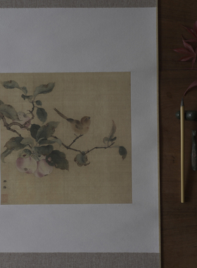 是名一鹿  宋小品花鸟挂画中式禅意装饰画卷轴蔷薇桃花茶空间