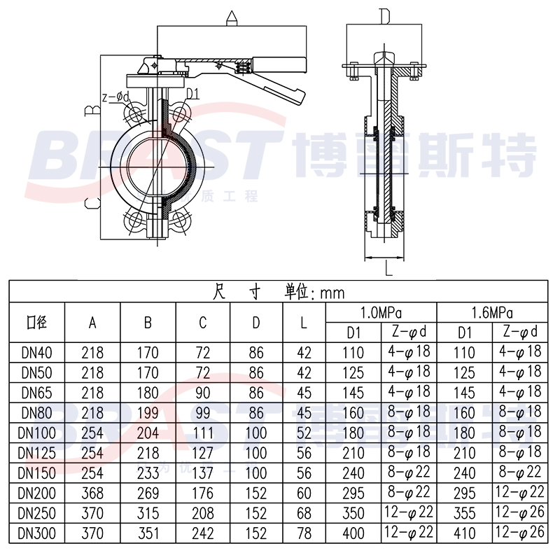 H手柄对夹四氟蝶阀D71F-10/16Q 球墨体 304板 四氟阀座 耐油酸碱 - 图2