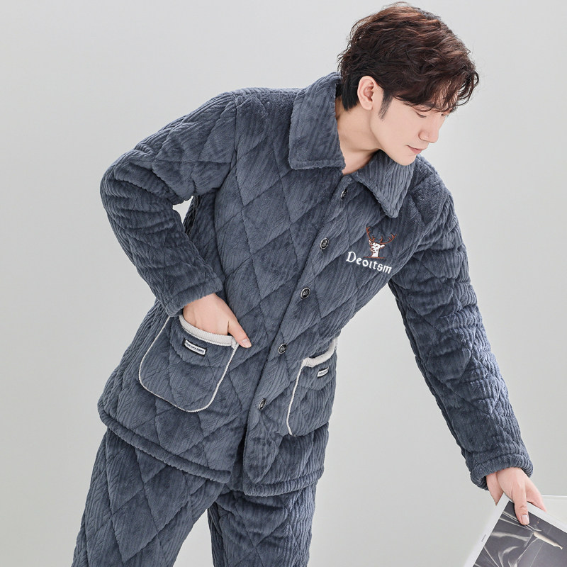 2025新款冬季男士睡衣冬款加厚加绒珊瑚绒三层夹棉袄秋冬天家居服,淘宝优惠券,粉丝福利购,淘宝优惠卷