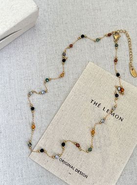 彩色天然石项链女小众设