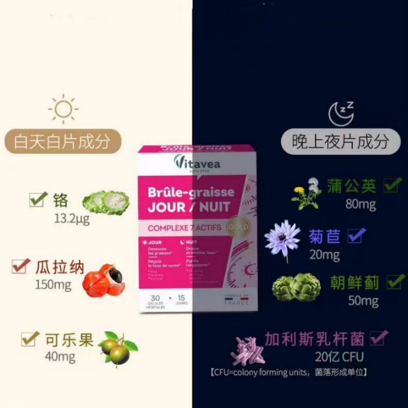 【自营】法国Vitavea维美利莱新白加黑胶囊益生菌燃动30粒*4盒