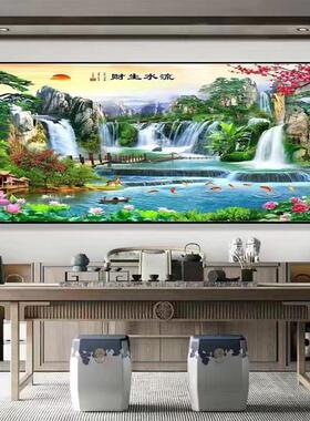 网红客厅沙发背景墙办公室装版饰画代风现景山水画横镶钻晶瓷挂画
