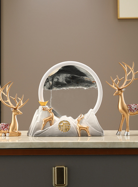 现货流沙画摆件迎客松轻奢高档中式客厅玄关办公室茶台装饰品乔迁