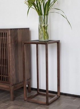 白驹格物花架黑胡桃实木花几简约客厅茶室角几新中式置物盆景边几
