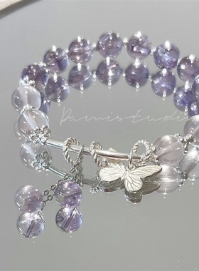 《循梦》天然紫水晶紫阿塞粉晶纯银招桃花学ye手链闺蜜礼物少女心