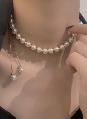 设计感可调节珍珠项链女2024年新款潮时尚百搭锁骨链网红气质颈链