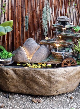 假山喷泉流水景观加深养鱼缸鱼池子户外庭院露台小院装饰造景摆件