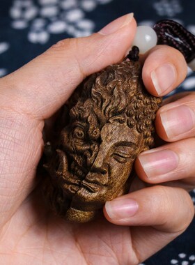 四川小叶桢楠金丝楠木佛魔一念之间实木雕刻工艺品手把件吊坠挂件