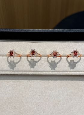 s925纯银针天然石榴石耳钉女小众设计感轻奢食指戒本命年配饰套装