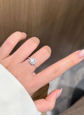 胖家同款方糖戒指爆闪s925纯银莫桑钻指环设计感开口可调节食指戒