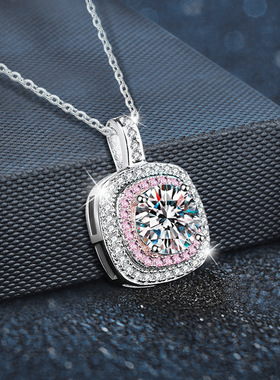 莫桑石方糖吊坠项链饰品女925纯