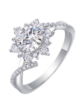 S925银莫桑石戒指-六爪指环新款