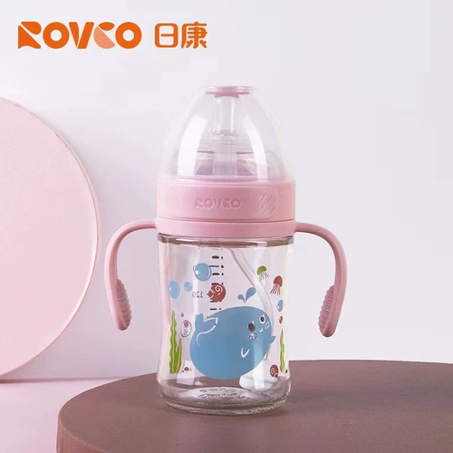 日康 Стеклянная бутылочка для кормления для новорожденных, ручка, детское моющее средство для бутылочек, широкое горлышко, 6см