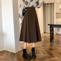 Fan-style diagonal frosted wool half body dress woman high waist a long style dress umbrella skirt 2023 autumn and winter small subskirt