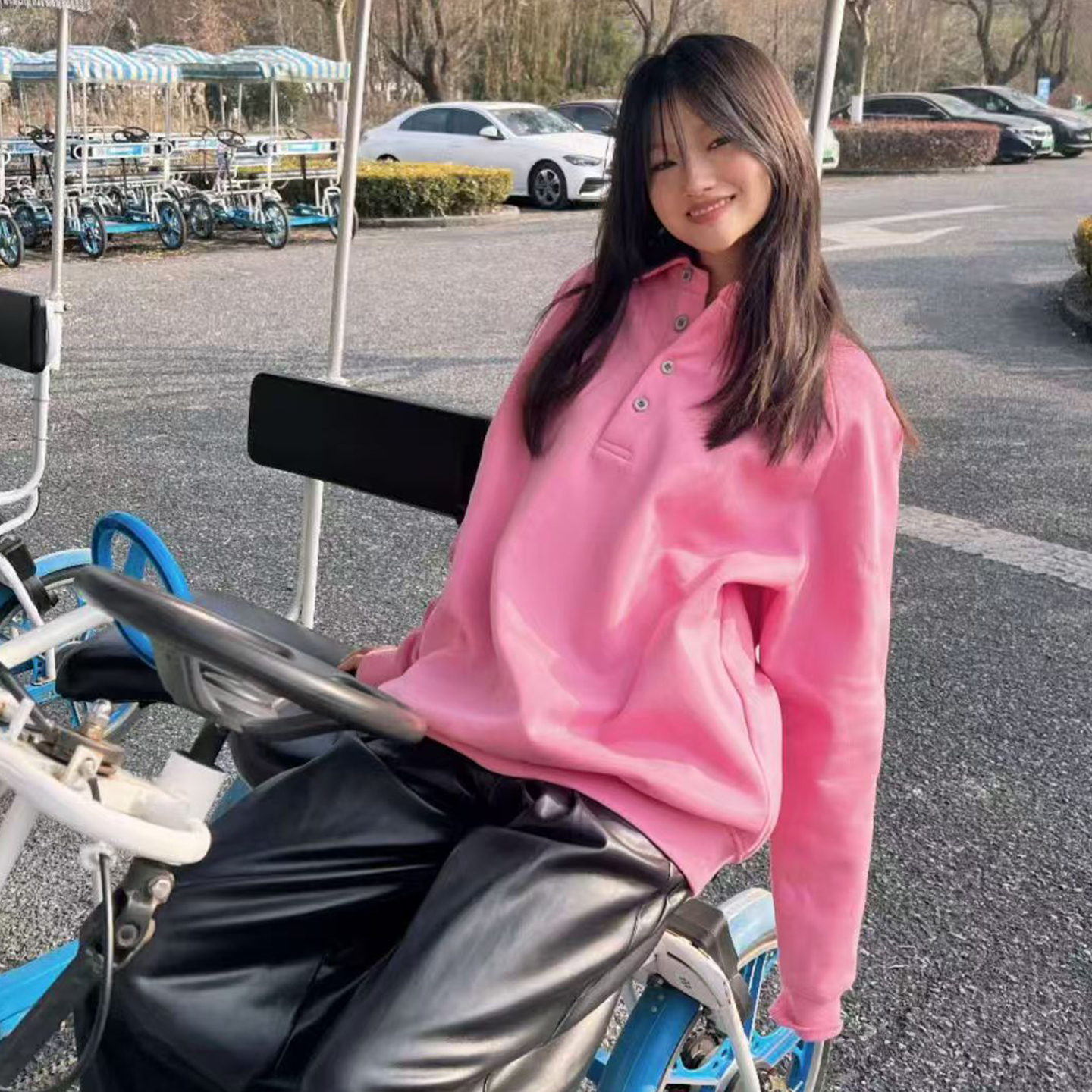 文玲os加绒polo领卫衣宽松休闲百搭 - 图0