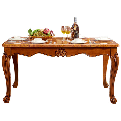 欧式餐桌美式全实木仿古色1.2.米方桌雨林菲大理石椭圆餐桌椅组-图3
