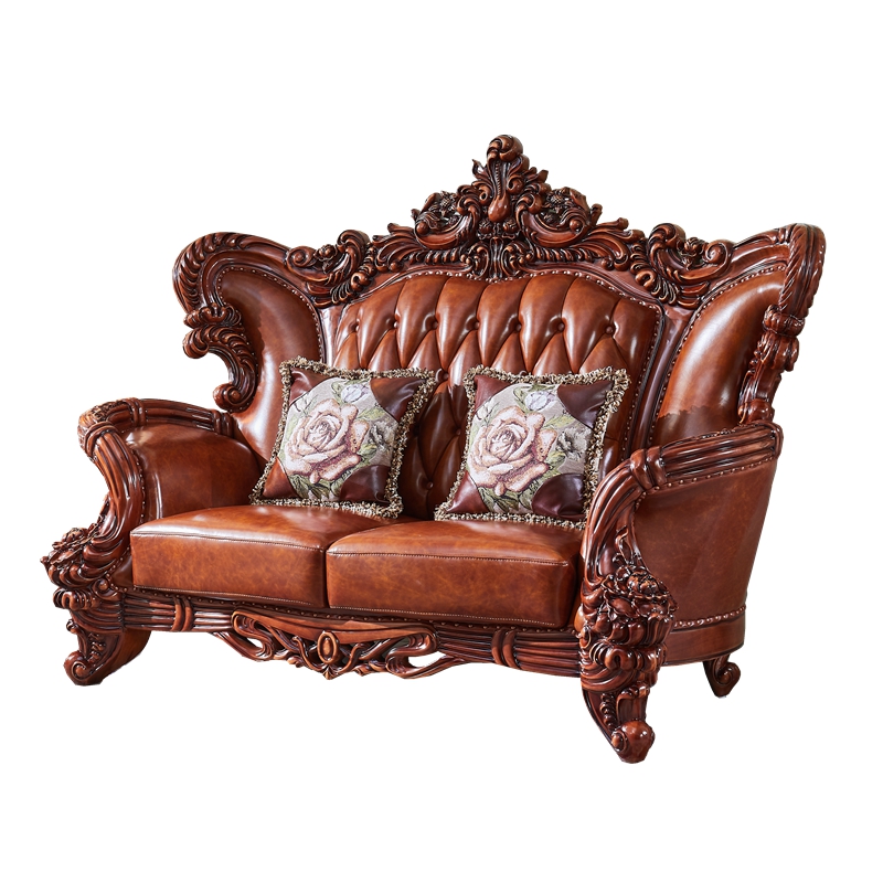 欧式真皮沙发美式别墅实木雕花奢华大小户型古典高档客厅组合沙发