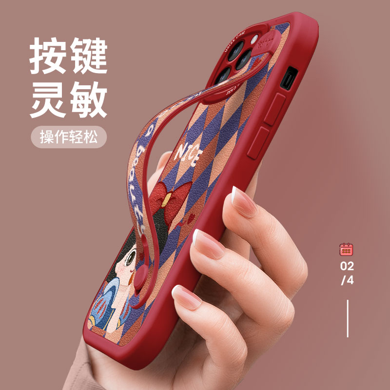 适用opporeno11手机壳女款oppo reno10pro+保护套防摔find x5腕带全包reno8磨砂7pro软外壳reno6支架格子公主 - 图2