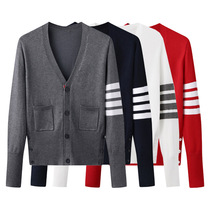 Spring Autumn Season this year Red tb knit cardiovert shorts jacket casual male and female lovers fit 100 lap sweaters