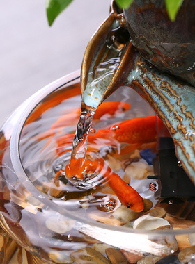 大师艺术高端新中式小型鱼缸转运生财桌面创意摆件开业送礼