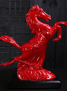 陶瓷珍藏版中国红瓷马开拓辉煌财运吉祥马十二生肖陶瓷工艺品摆件