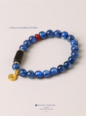 新中式国风天然蓝晶石手串女五行补水小众设计手链生日送闺蜜礼物