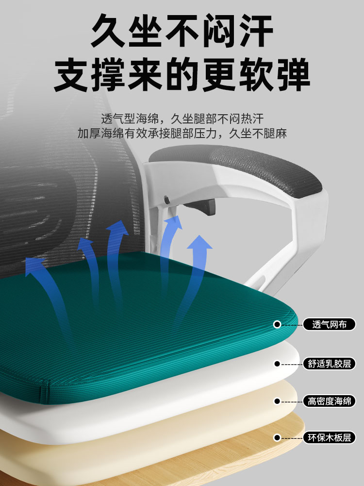 电脑椅家用办公椅舒适久坐学生电竞椅宿舍椅子可躺座椅人体工学椅 - 图3