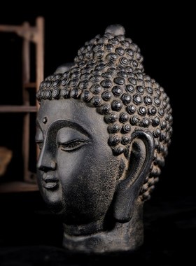 手工仿古做旧佛首禅意摆件玄关L客厅家居软装小佛头